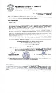 Distinción al Prof. Benjamín Barán de la Facultad de Ciencias Médicas de la Universidad Nacional de Asunción como Profesor Visitante
